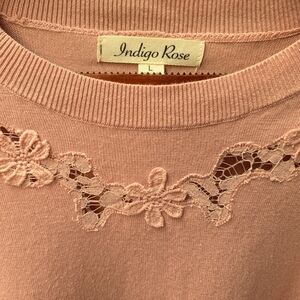 Indigo Rose Pink Sweater with Lace Accents